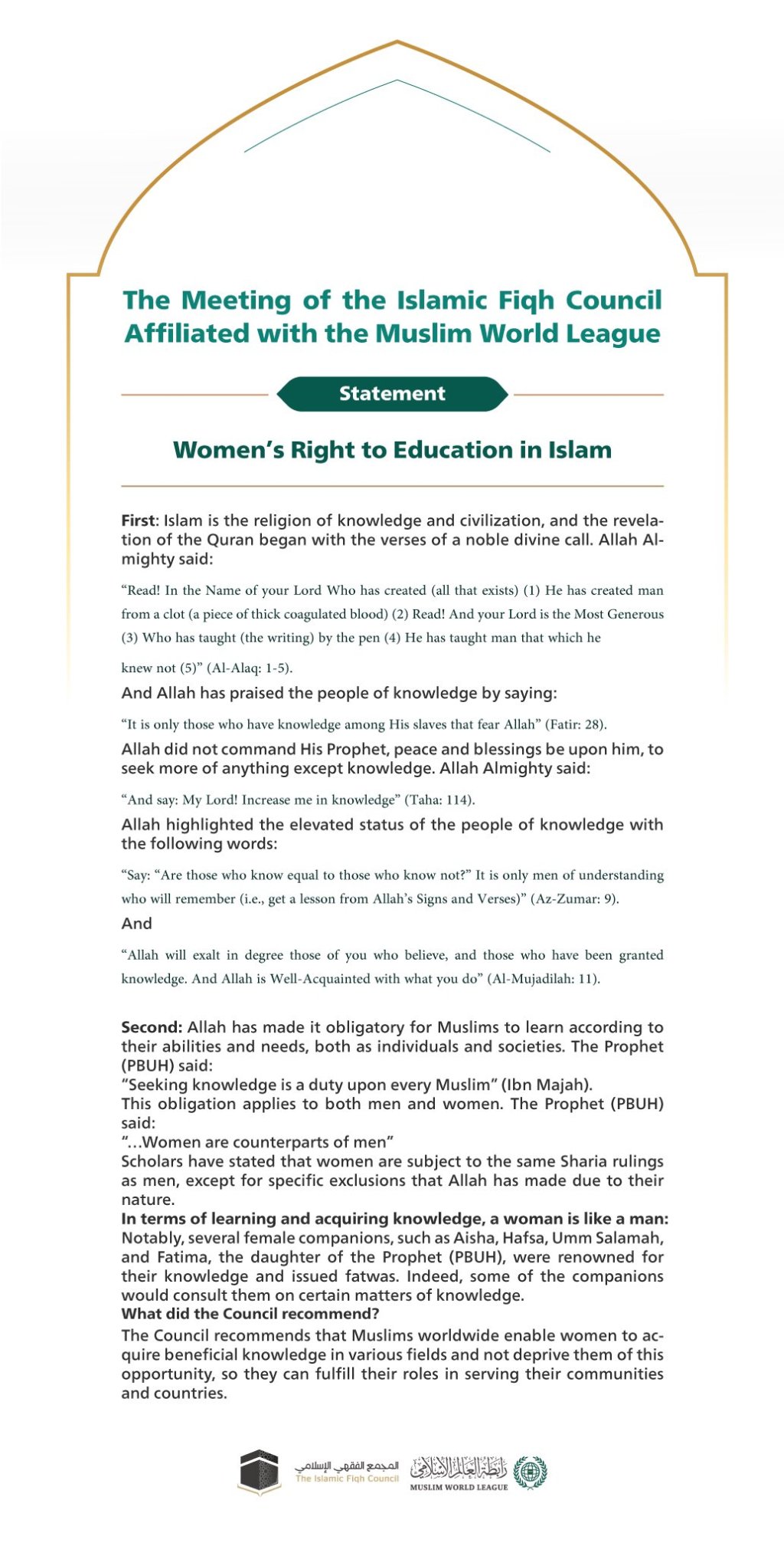 Women's Right to Education in Islam