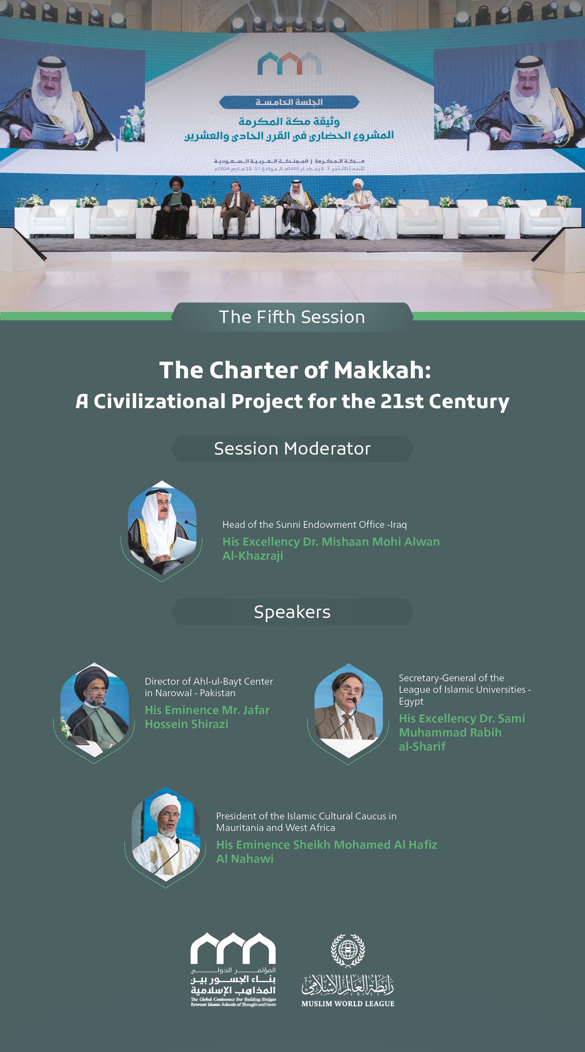Inaugurated by His Excellency Sheikh Dr. Mohammed Alissa, the speakers at the opening session of the Global Conference for Building Bridges between Islamic Schools of Thought and Sects: