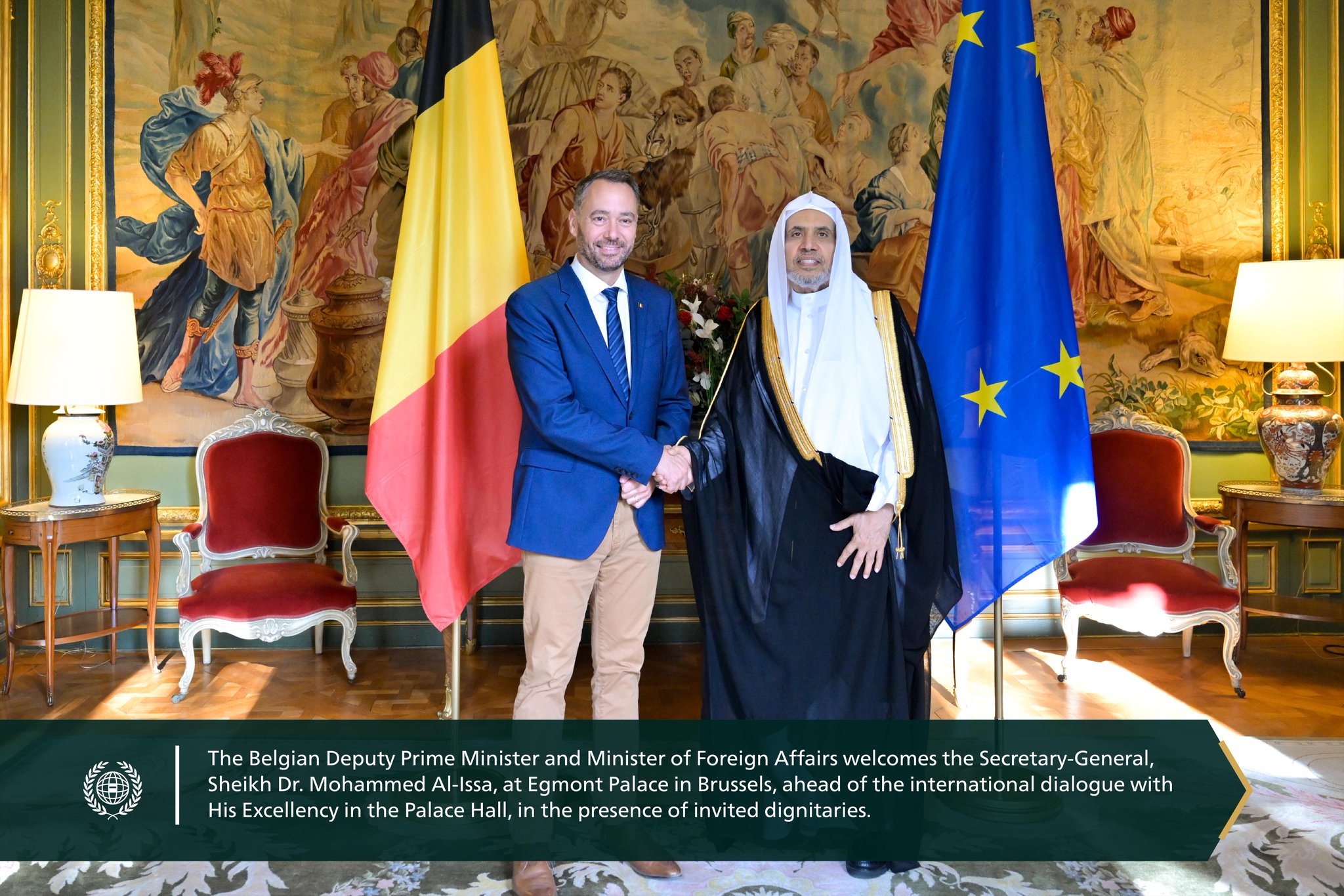 The Belgian Ministry of Foreign Affairs hosted an extensive dialogue at Egmont Palace in Brussels with H.E. Sheikh Dr. Mohammed Al-Issa, Secretary-General of the MWL and Chairman of the Organization of Muslim Scholars