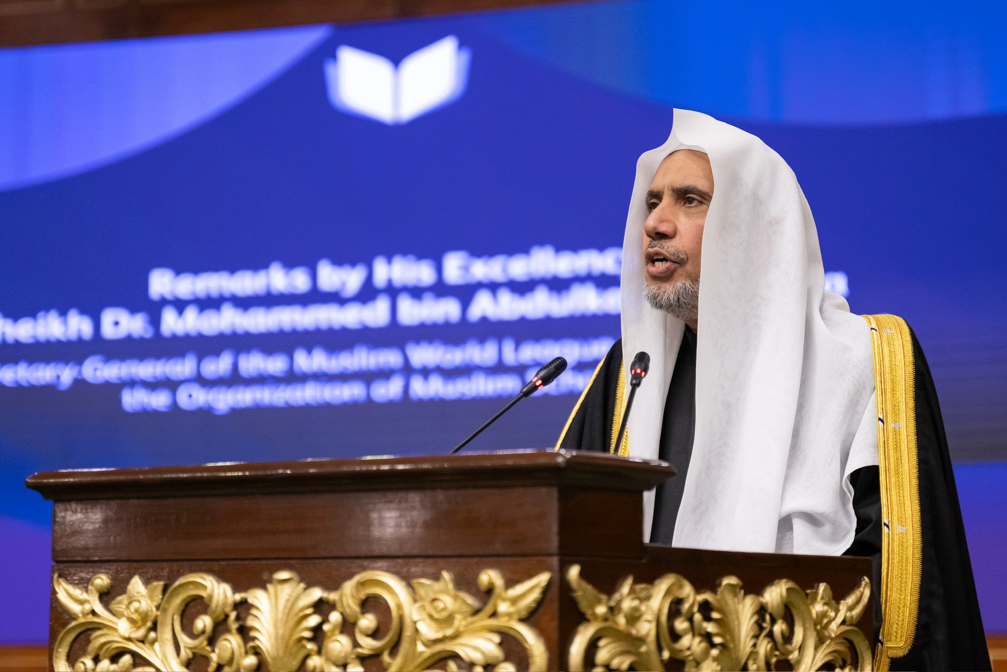 El Secretario General, Presidente de la Comisión de Ulemas, el Sheij Mohammed Al-Issa, durante el lanzamiento de la conferencia EducacionDeNiñas en las sociedades musulmanas desde la capital de Pakistán, Islamabad: