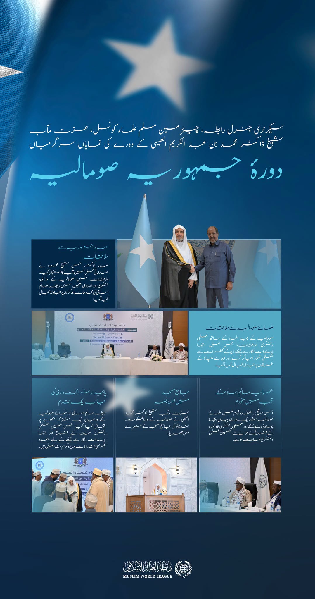 سیکرٹری جنرل رابطہ اور چیئرمین مسلم علماء کونسل، عزت مآب شیخ ڈاکٹر  محمد العیسی کے دورۂ صومالیہ کی نمایاں جھلکیاں: