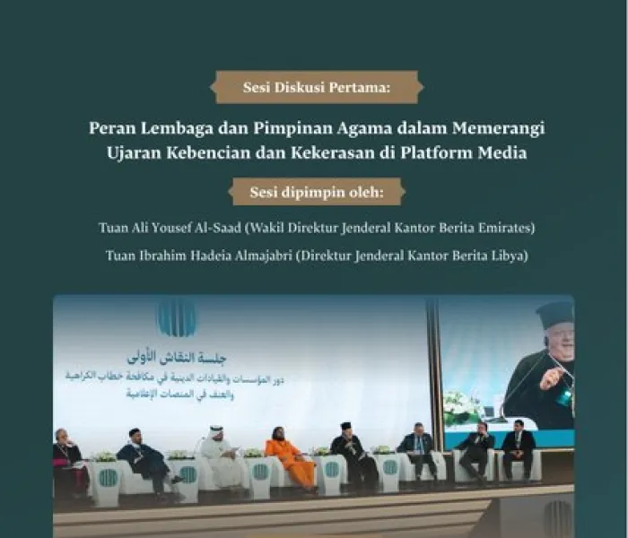 Peran Lembaga dan Pimpinan Agama dalam Memerangi Ujaran Kebencian dan Kekerasan di Platform Media.” Sesi diskusi di Forum Internasional: “Media dan Perannya dalam Menghasut Kebencian dan Kekerasan: Bahaya Misinformasi dan Bias.