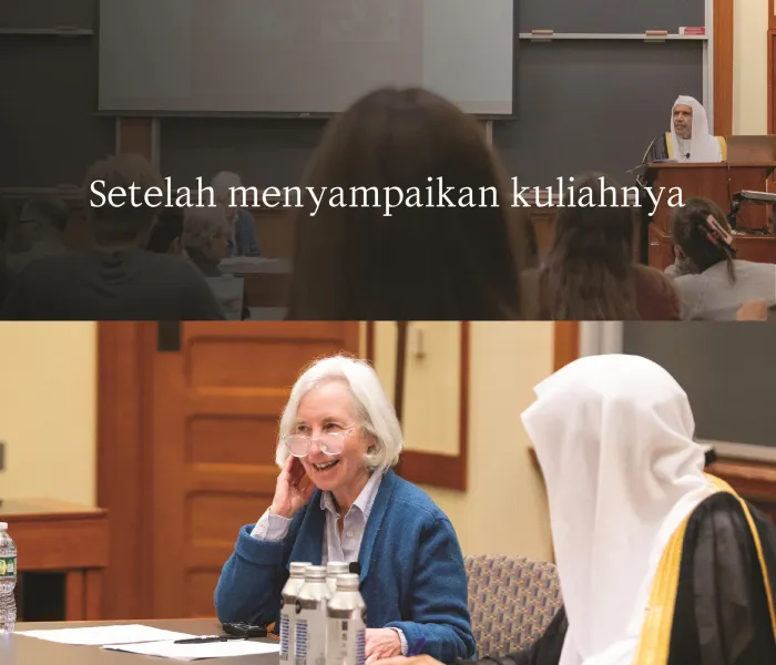 Setelah Yang Mulia menyampaikan kuliahnya di Fakultas Hukum, Universitas "Harvard": Dialog mendalam yang dimoderatori oleh Profesor senior, Nyonya Martha Minow