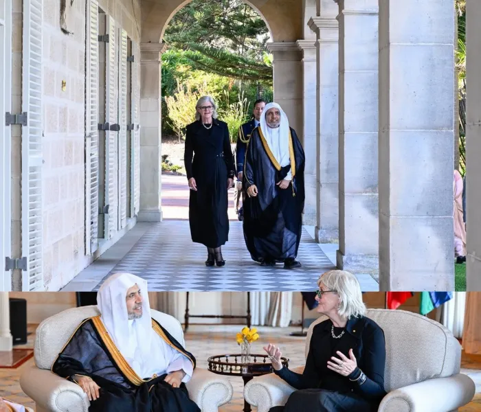 Yang Mulia Gubernur Jenderal Australia, Nyonya Sam Mostyn, menerima kunjungan Yang Mulia Sekretaris Jenderal LMD, Ketua Organisasi Ulama Muslim, Syekh Dr. Mohammed Alissa  , di Istana Gubernur Jenderal di kota "Sydney"