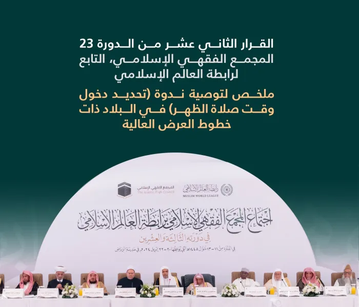 ‏"تحديد دخول وقت صلاة الظُّهر في البلاد ذات خطوط العَرض العالية":  ‏القرار الثاني عشر من الدورة الـ٢٣ للمجمع الفقهي الإسلامي التابع لرابطة العالم الإسلامي: