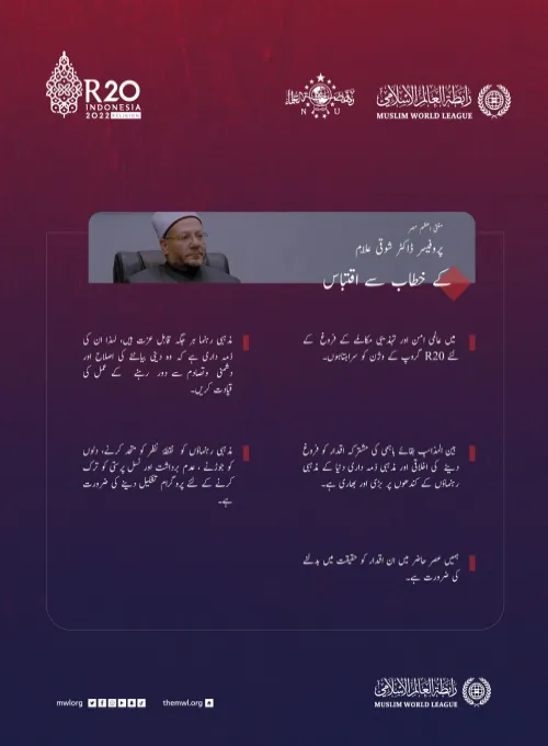 پروفیسر ڈاکٹر  شوقی علّام، مفتی اعظم مصر کا بالی میں ‫#R20_اجلاس‬ کے موقع پر خطاب کے اہم نکات: