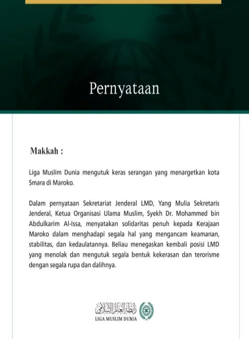 Liga Muslim Dunia Mengutuk Serangan yang Menargetkan Kota Smara di Maroko