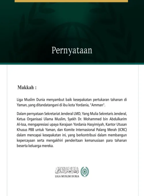 Liga Muslim Dunia Sambut Baik Kesepakatan Pertukaran Tahanan di Yaman