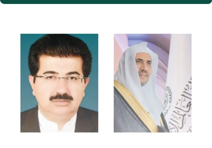 معالي الأمين العام  د.⁧‫محمد العيسى‬⁩ ‬⁩ يعقد اجتماعاً "عن بُعدٍ" مع معالي رئيس مجلس الشيوخ الباكستاني السيناتور السيد محمد صادق سنجراني