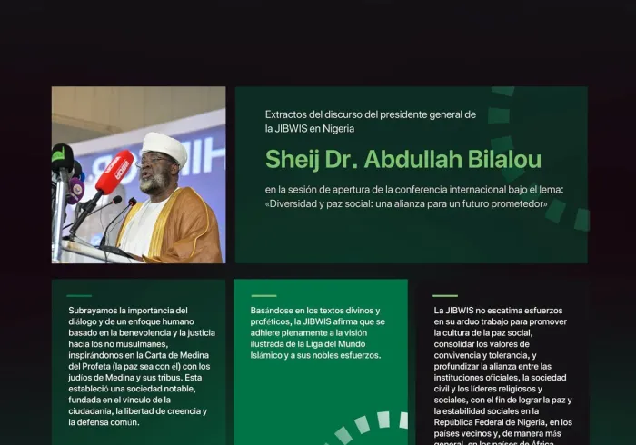Extractos del discurso del Presidente General de la JIBWIS en la República Federal de Nigeria, Sheij Dr. Abdullah Bilalou, con motivo del lanzamiento de la Iniciativa de la Liga del Mundo Islámico para la paz social en África Occidental