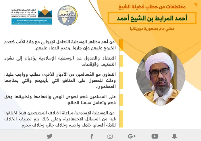 فضيلة الشيخ أحمد المرابط، مخاطباً 1200 شخصية إسلامية من 127 دولة يمثلون 28 مكوِّناً إسلامياً في مؤتمر الوحدة الإسلامية