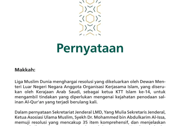 Pernyataan dari Liga Muslim Dunia :