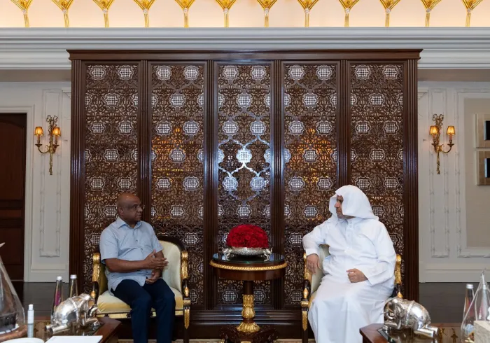 Le Secrétaire général de la LIM Président de l'Organisation des savants musulmans, cheikh Mohammad Alissa  rencontre à New Delhi, le Ministre maldivien des Affaires étrangères, M. Abdullah Shahid