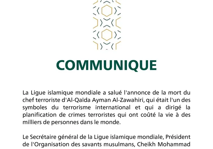 Communique de la Ligue Islamique Mondiale :