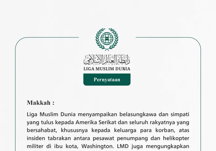 Liga Muslim Dunia menyampaikan belasungkawa dan simpati yang tulus kepada Amerika Serikat dan seluruh rakyatnya yang bersahabat, 