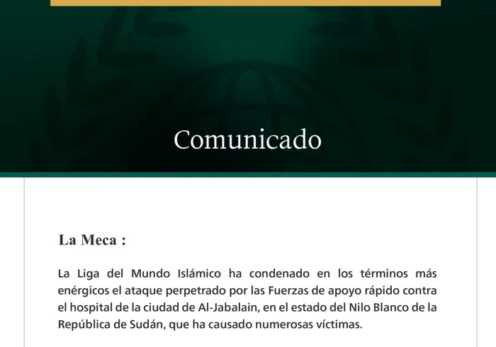 La Liga del Mundo Islámico condena el ataque contra el hospital de la ciudad de Al-Jabalain en Sudán por parte de las Fuerzas de apoyo rápido
