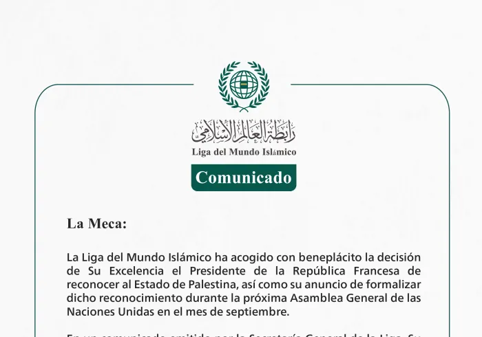 La Liga del Mundo Islámico acoge con beneplácito la decisión del Presidente francés de reconocer al Estado de Palestina