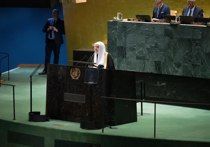 عزت مآب شیخ ڈاکٹر محمد العیسی نیویارک میں اقوام متحدہ کے ہیڈکوارٹر پہنچے، جہاں انہوں نے اسلامی اقوام کی نمائندگی کرتے ہوئے "عالمی یوم انسداد اسلاموفوبیا" کی مناسبت سے ہونے والی تقریب میں مرکزی خطاب پیش کیا