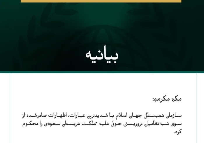 سازمان همبستگی جهان اسلام اظهارات شبه‌نظامیان تروریستی حوثی علیه مملكت عربستان سعودی را محکوم کرد.