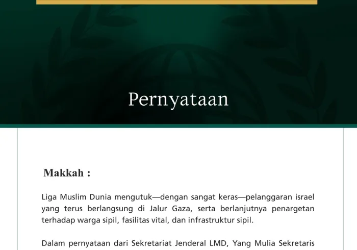Liga Muslim Dunia Mengutuk Pelanggaran israel yang Terus Berlanjut di Jalur Gaza
