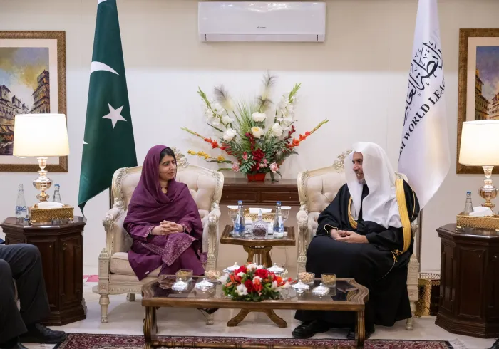 His Excellency Sheikh Dr. Mohammed Al-Issa, Secretary-General of the Muslim World League (MWL) and Chairman of the Organization of Muslim Scholars, met with Ms. Malala Yousafzai, the global advocate for girls' education and Nobel Peace Prize Laureate, at his residence in Islamabad