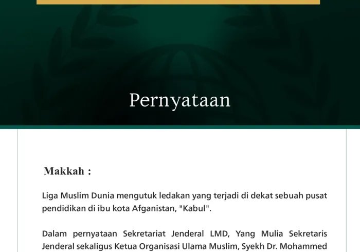 Liga Muslim Dunia Mengecam Ledakan di Dekat Pusat Pendidikan di Kabul