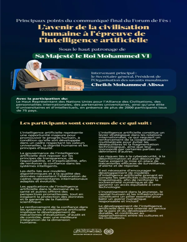 La Conférence de l’Université Euro-méditerranéenne a publié la « Déclaration de Fès » sur la civilisation humaine et l’intelligence artificielle.  Voici les principaux points :