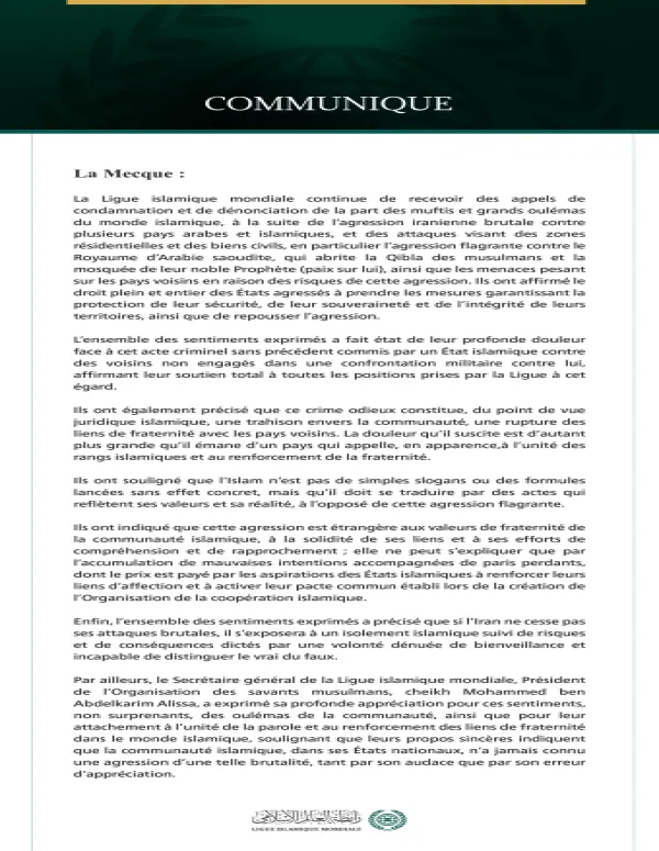 La Ligue reçoit un certain nombre d’appels de condamnation et de dénonciation concernant l’agression iranienne contre plusieurs pays du Golfe, arabes et islamiques.
