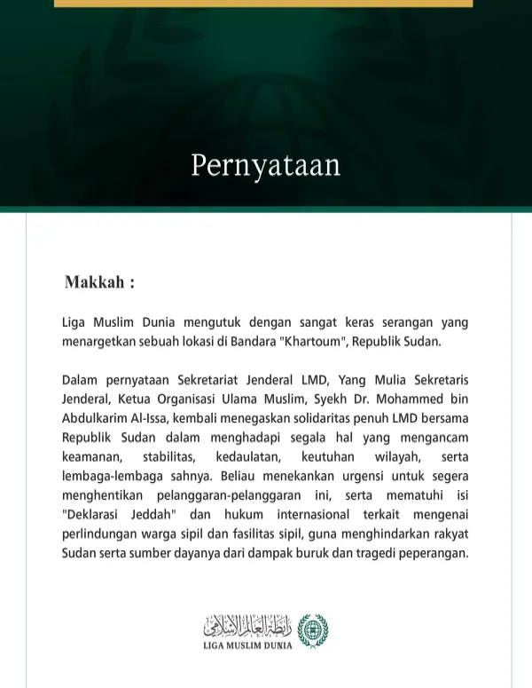 Liga Muslim Dunia Mengutuk Penargetan Sebuah Lokasi di Bandara Khartoum