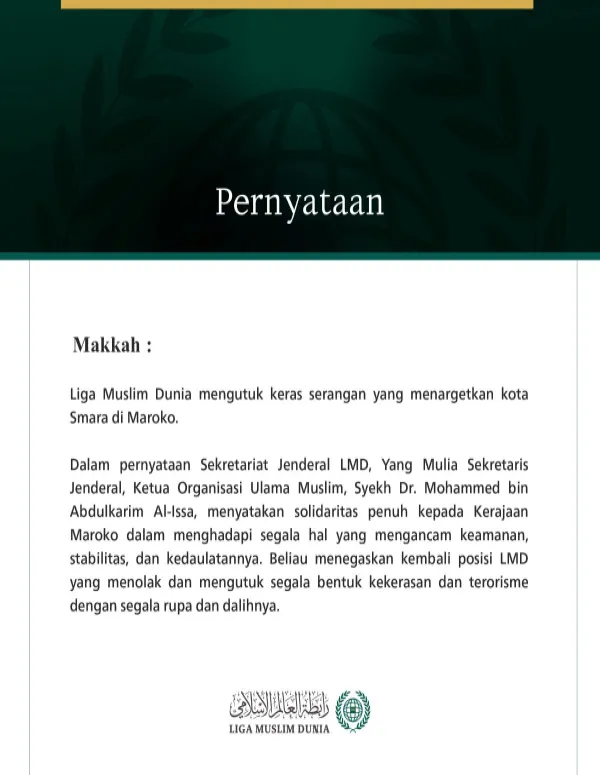 Liga Muslim Dunia Mengutuk Serangan yang Menargetkan Kota Smara di Maroko