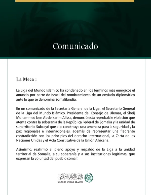 La Liga del Mundo Islámico condena el complot terrorista que tuvo como objetivo a los Emiratos Árabes Unidos.