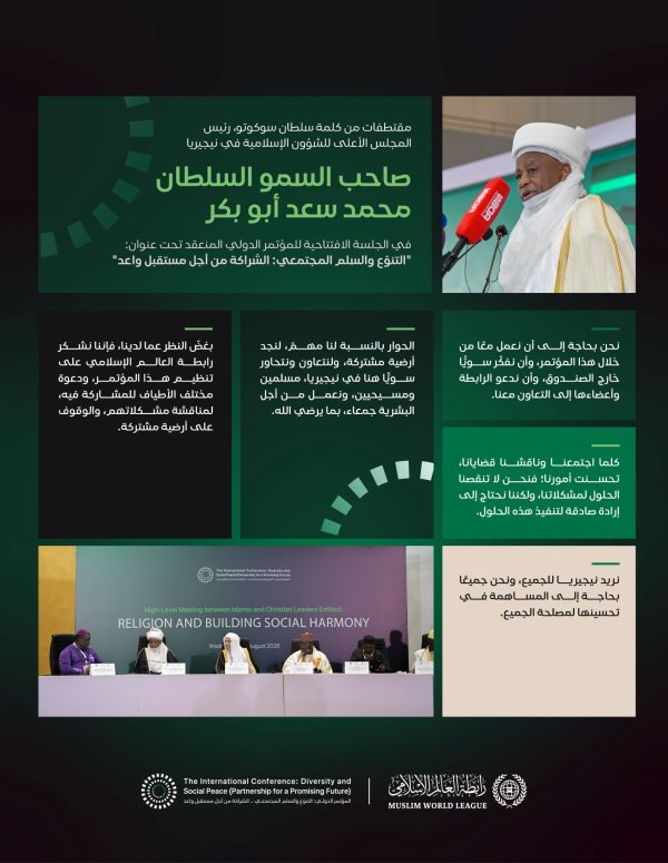 ‏مقتطفاتٌ من كلمة سلطان سوكوتو، رئيس المجلس الأعلى للشؤون الإسلامية في نيجيريا، خلالَ انطلاق مبادرةِ الرابطة للسِّلم المجتمعيّ في غرب أفريقيا: