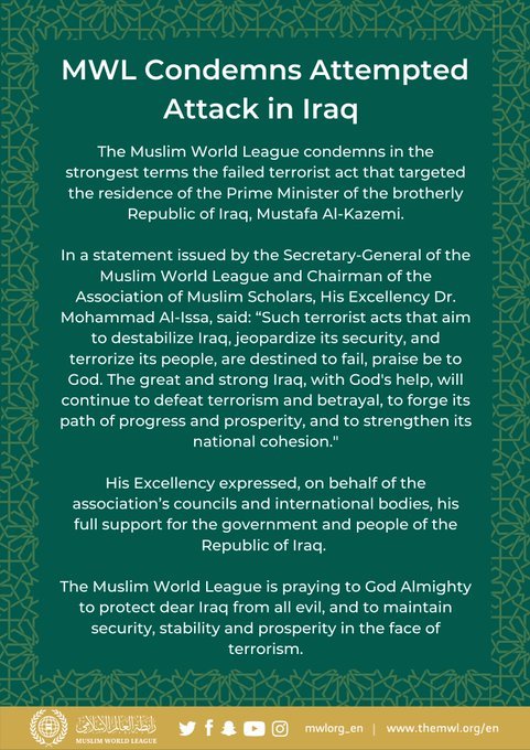 Statement from the Muslim World League on the attempted terrorist attack in Iraq
