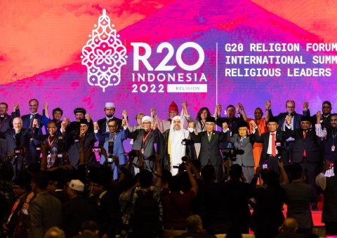 Mohammad Alissa lors de son discours d'ouverture au SommetR20: «Les responsables religieux et en particulier les fondateurs du R20, la LIM et Nahdatul Ulama, ont une responsabilité particulière en ce qui concerne cette initiative».