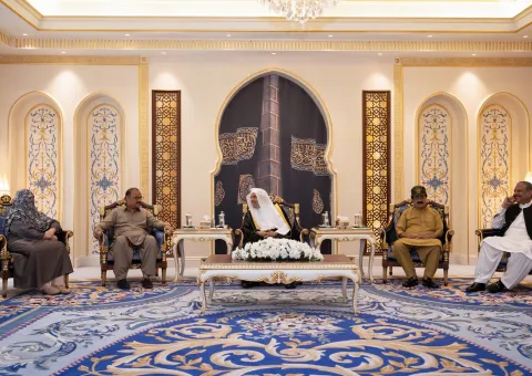 سیکرٹری جنرل رابطہ اور چیئرمین مسلم علماء کونسل، عزت مآب شیخ ڈاکٹر محمد العیسی کے پاکستان کی قومی اسمبلی (پارلیمنٹ) کی مختلف جماعتوں کی نمائندگی کرنے والے ایک اعلیٰ سطحی پارلیمانی وفد کا استقبال  کی جھلکیاں