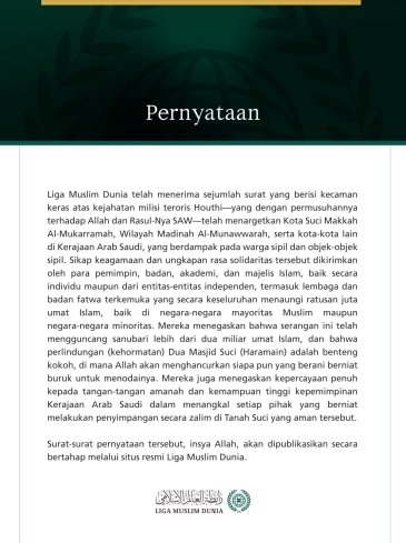 Pernyataan Mengenai Sejumlah “Sikap Keagamaan” dan “Ungkapan Solidaritas” yang Diterima LMD Terkait Kejahatan Milisi Teroris Houthi