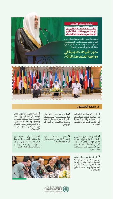 مقتطفاتٌ من كلمة معالي الأمين العام، رئيس هيئة علماء المسلمين، فضيلة الشيخ د. محمد العيسى‬⁩ ‬⁩، "بصفته ضيف الشرف" في افتتاح الندوة الدولية "دور القيادات الدينية في مواجهة العنف ضد المرأة"