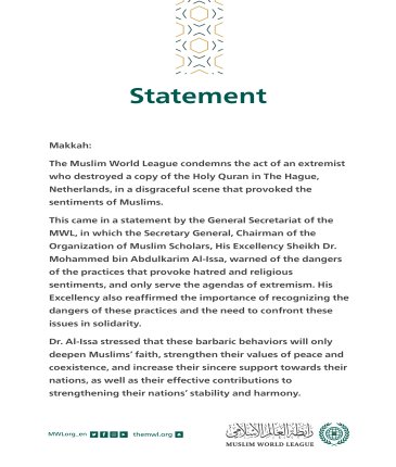 Statement from Muslim World League 