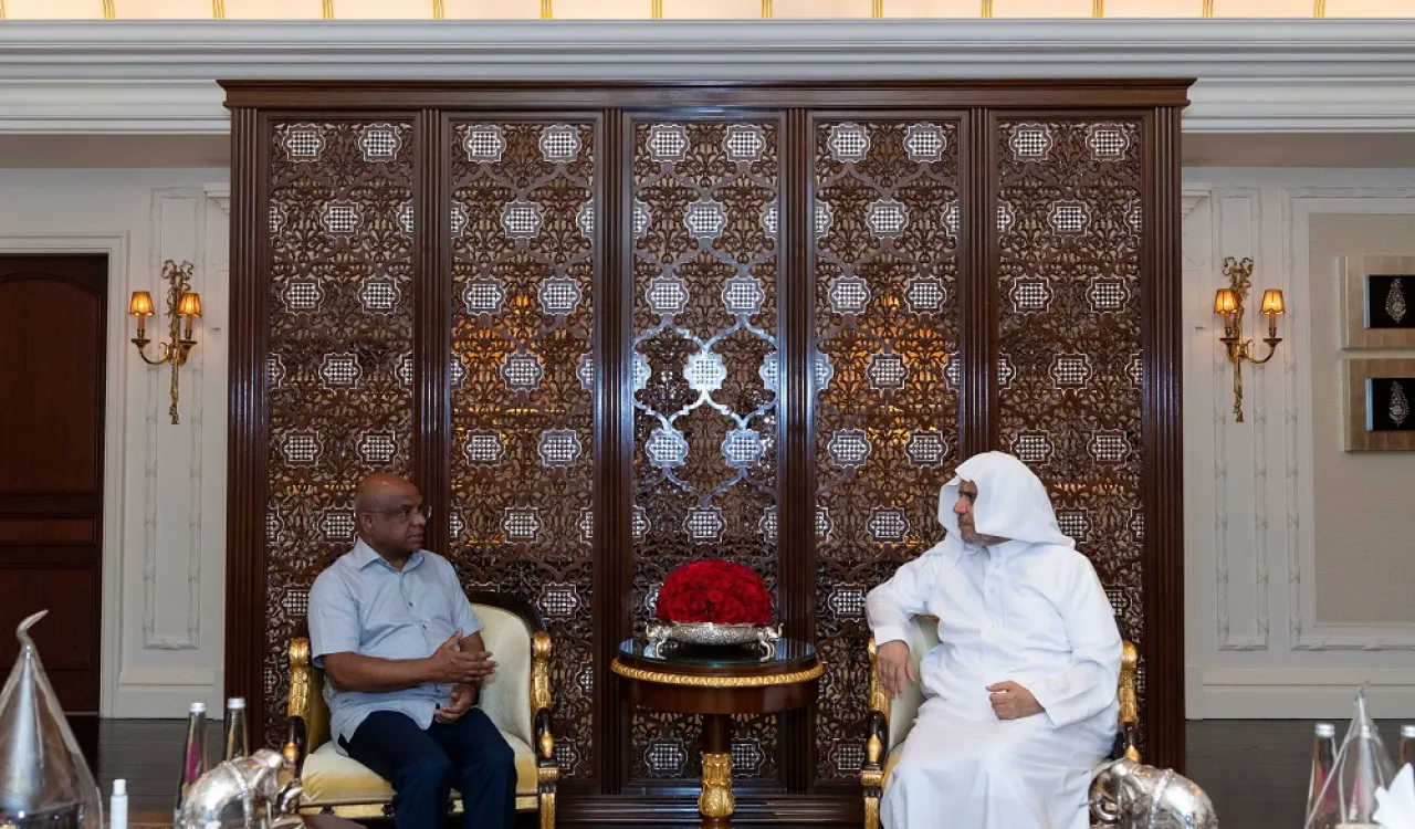 Le Secrétaire général de la LIM Président de l'Organisation des savants musulmans, cheikh Mohammad Alissa  rencontre à New Delhi, le Ministre maldivien des Affaires étrangères, M. Abdullah Shahid