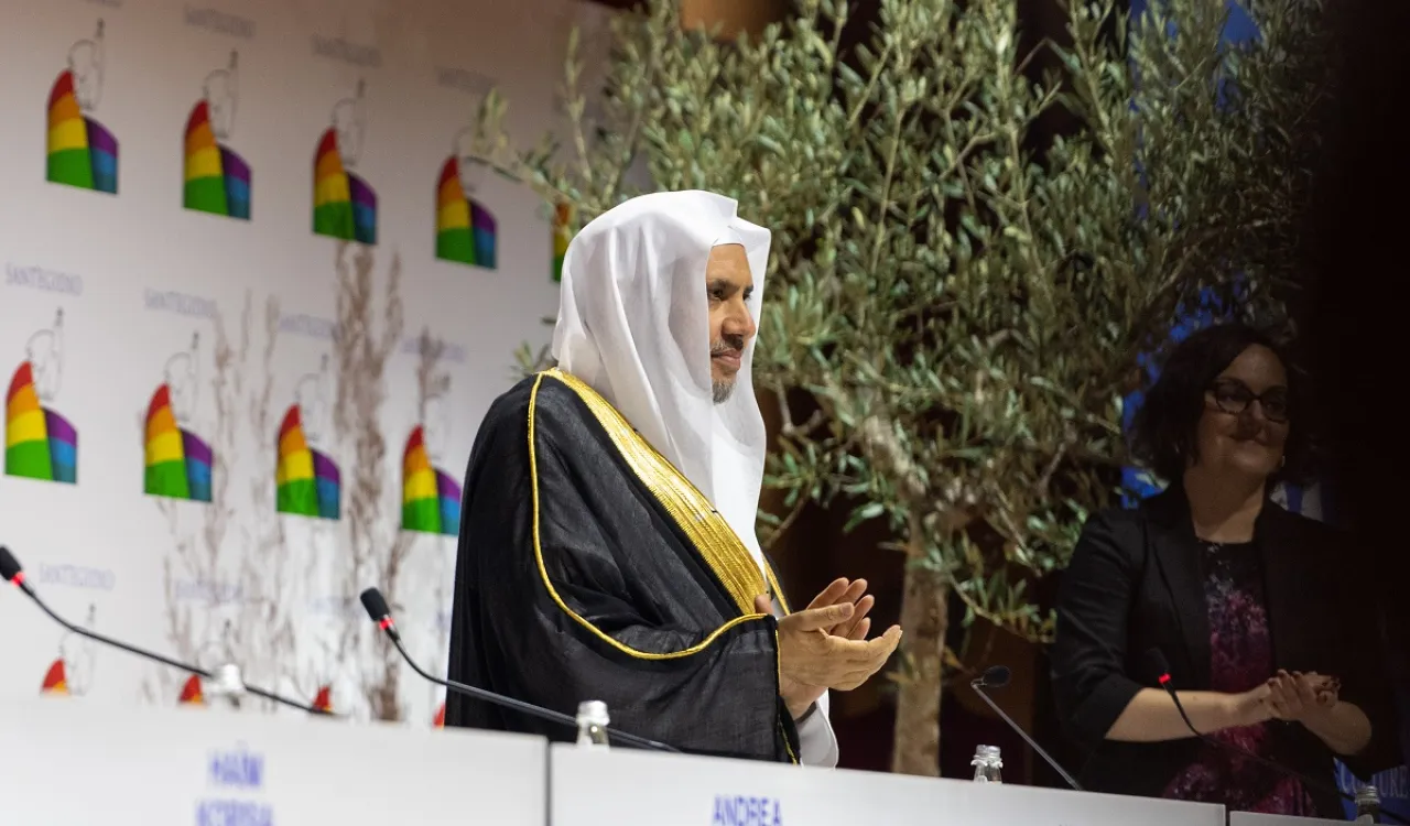 In the opening session, Dr. Al-Issa delivers a speech of the representatives of the Islamic religion in the largest gathering of peace backed by the Vatican and with the participation of the Pope and the Italian and French presidents