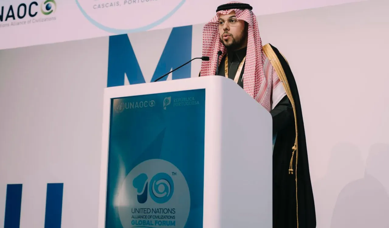 On behalf of His Excellency Sheikh Dr. MohammedAIissa, Secretary-General of the Muslim World League (MWL), Mr. Abdulwahab bin Mohammed Al-Shehri, Assistant to the Secretary-General for Corporate Communication, presented the Muslim World League's statement during the UNAOC Group of Friends’ session at the 10th United Nations Alliance of Civilizations (UNAOC) Global Forum in Portugal