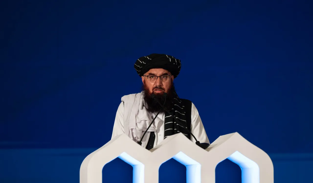 معالي وزير العدل في أفغانستان، المولوي عبد الحكيم شرعي، في افتتاح النسخة الثانية من مؤتمر ⁧‫بناء الجسور بين المذاهب‬⁩ الإسلامية