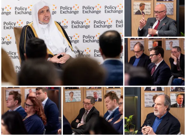 خلال استضافته بمركز أبحاث "Policy Exchange" ببريطانيا  د.العيسى: على المجتمع الدوليّ التحرّك بضمير حيٍّ ومسؤولية تاريخية لإيقاف جرائم القتل الجماعي بغزة