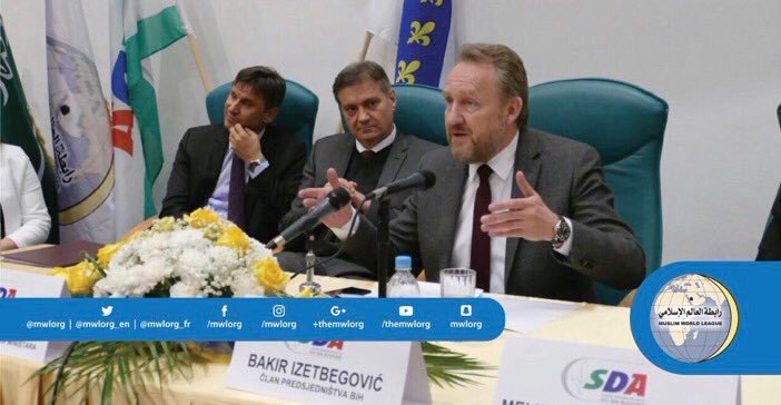 H.E. the President of the Council of Bosnia Herzegovina Bakr Ali Izetbegovic pays tribute to the Muslim Wold League's pioneering role.